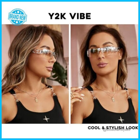 Y2K Rhinestone Flame Sunglasses Retro Glitter Wrap-Around UV Protection main image 7